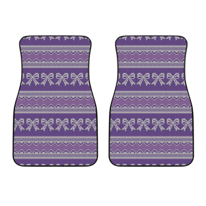 Purple Ribbon Knitted Pattern Print Front Car Floor Mats