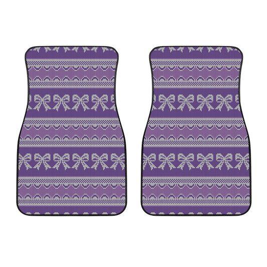 Purple Ribbon Knitted Pattern Print Front Car Floor Mats