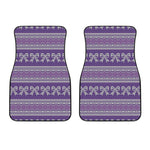 Purple Ribbon Knitted Pattern Print Front Car Floor Mats