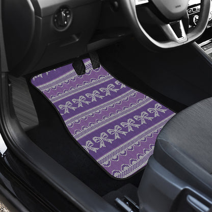 Purple Ribbon Knitted Pattern Print Front Car Floor Mats