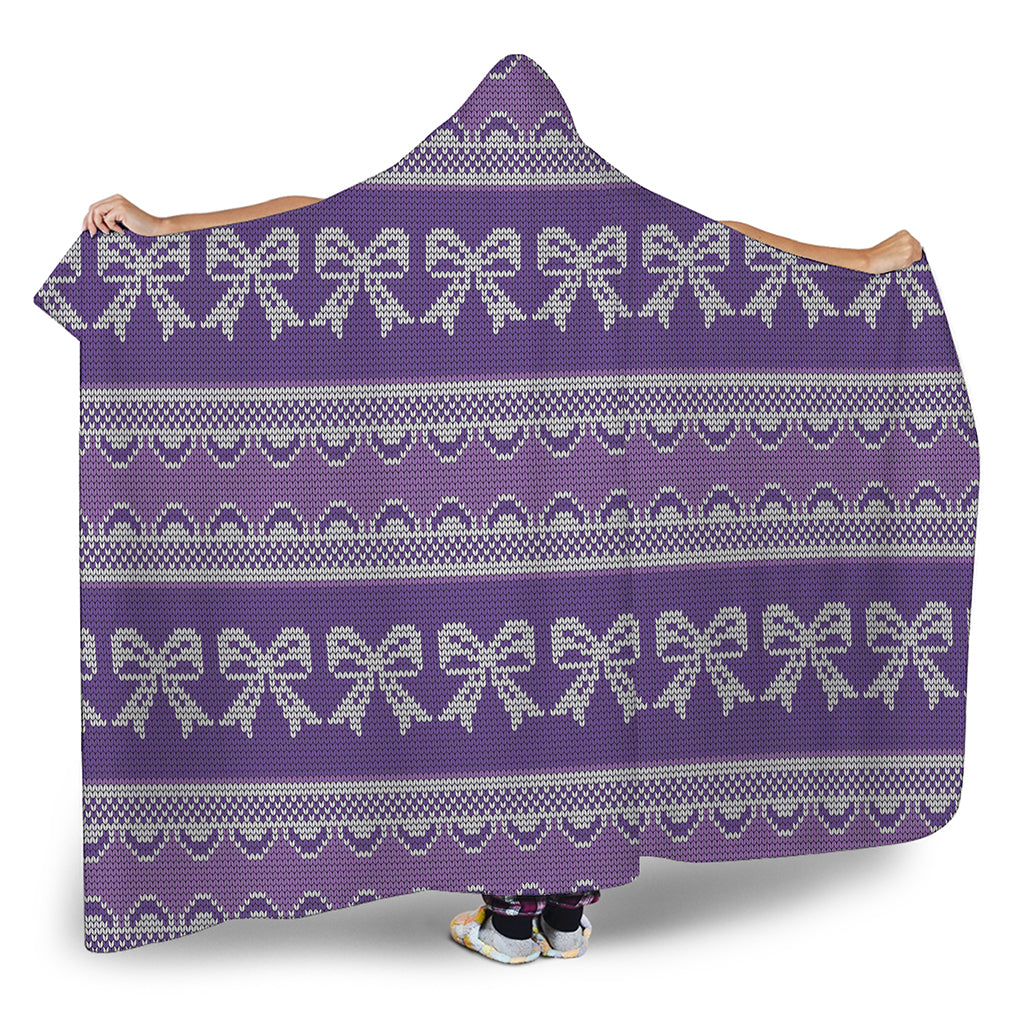 Purple Ribbon Knitted Pattern Print Hooded Blanket
