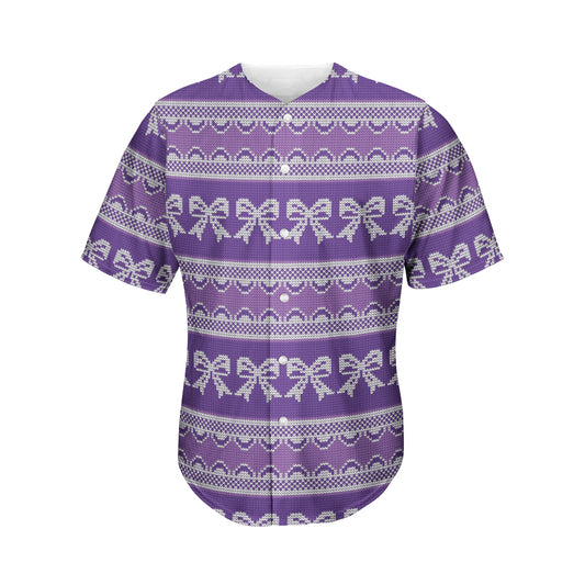 Purple Ribbon Knitted Pattern Print Men's Baseball Jersey