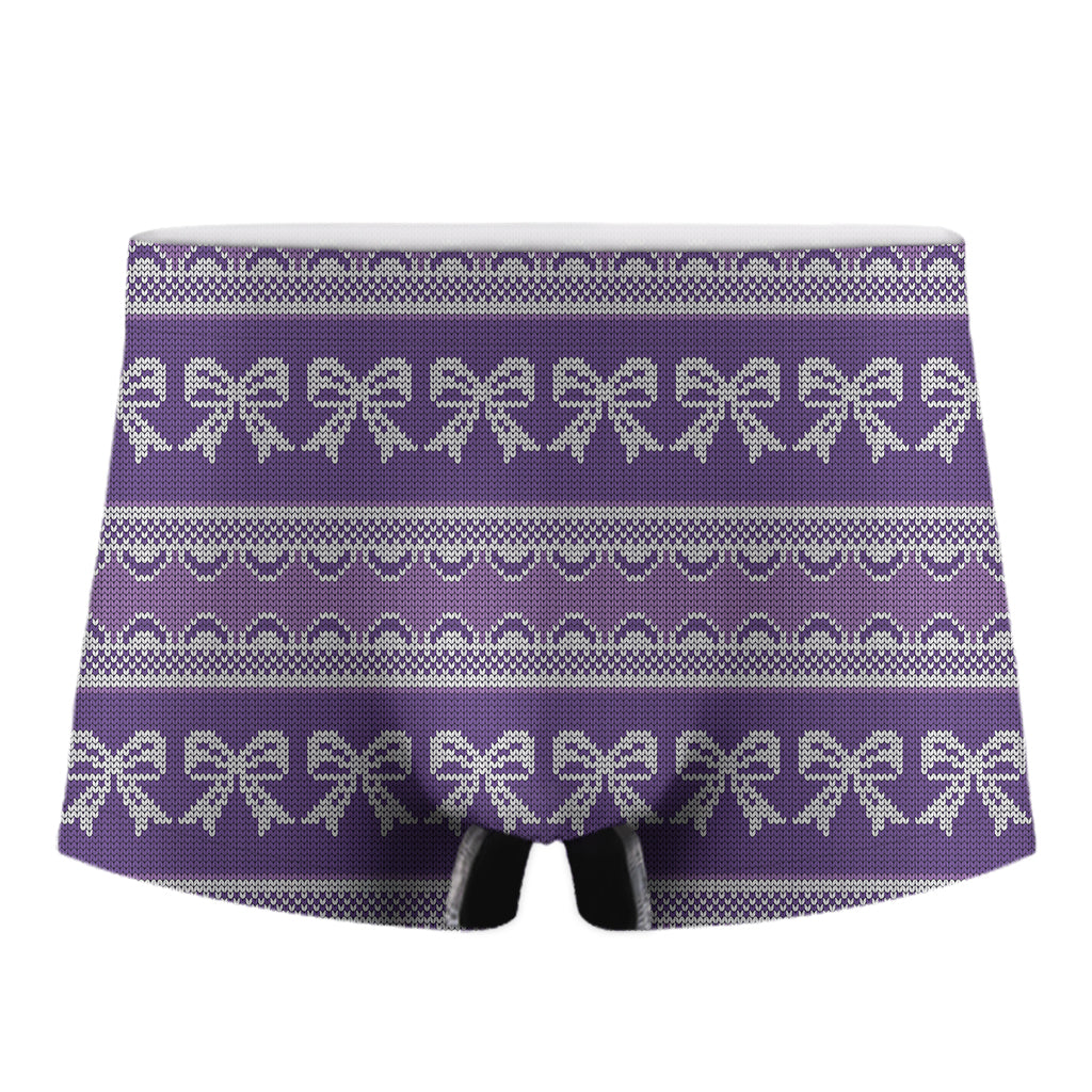 Purple Ribbon Knitted Pattern Print Men's Boxer Briefs