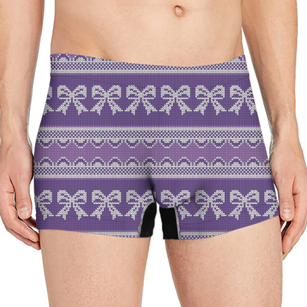 Purple Ribbon Knitted Pattern Print Men's Boxer Briefs
