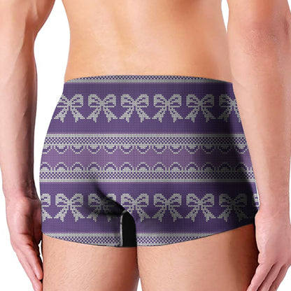 Purple Ribbon Knitted Pattern Print Men's Boxer Briefs