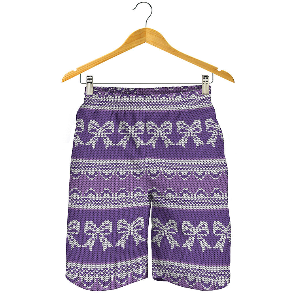 Purple Ribbon Knitted Pattern Print Men's Shorts