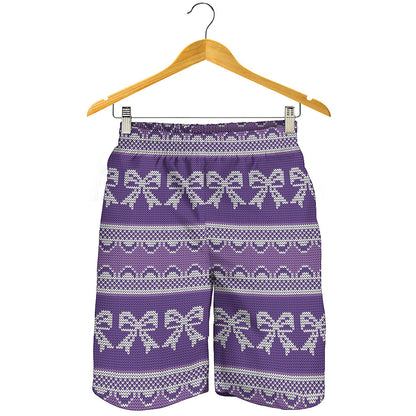 Purple Ribbon Knitted Pattern Print Men's Shorts