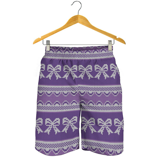 Purple Ribbon Knitted Pattern Print Men's Shorts