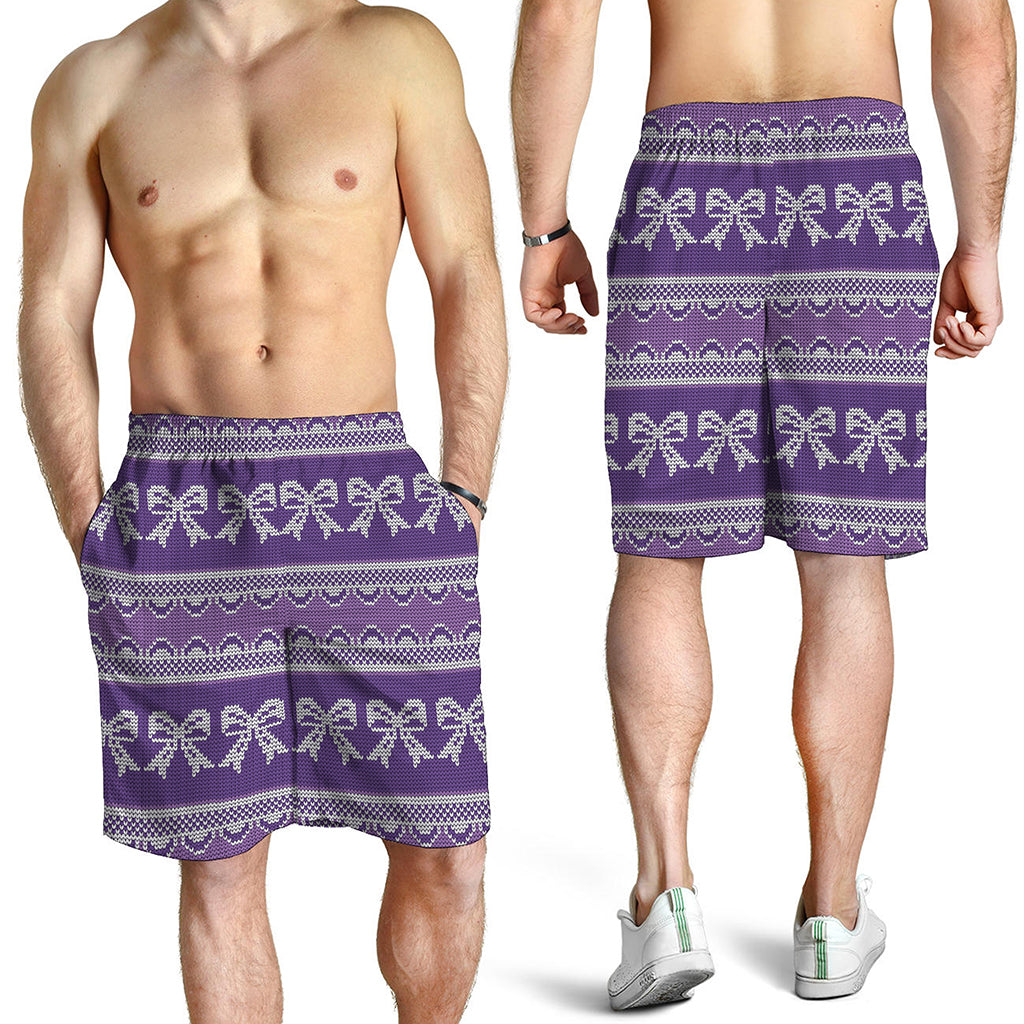 Purple Ribbon Knitted Pattern Print Men's Shorts