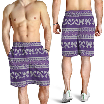 Purple Ribbon Knitted Pattern Print Men's Shorts