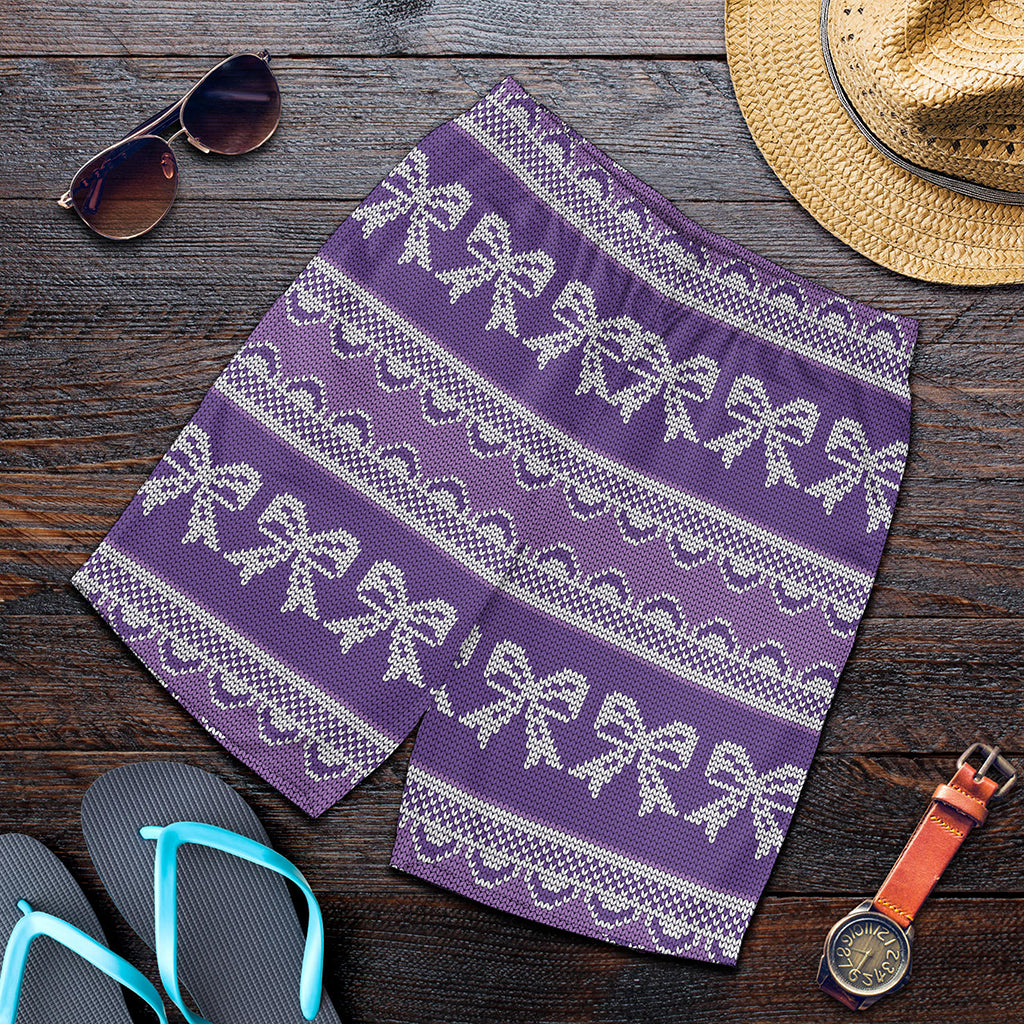 Purple Ribbon Knitted Pattern Print Men's Shorts