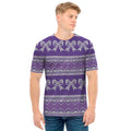Purple Ribbon Knitted Pattern Print Men's T-Shirt