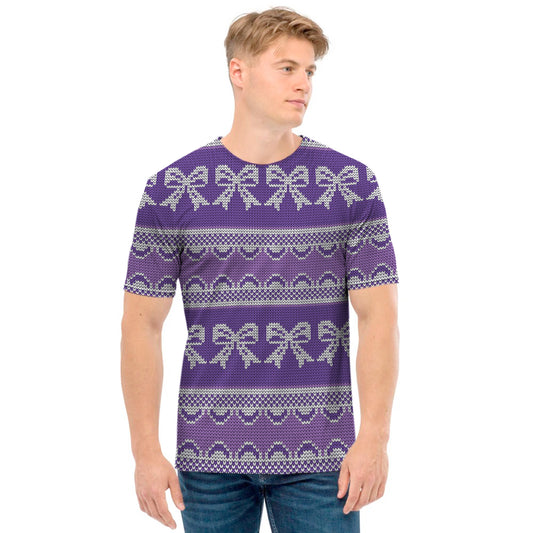 Purple Ribbon Knitted Pattern Print Men's T-Shirt