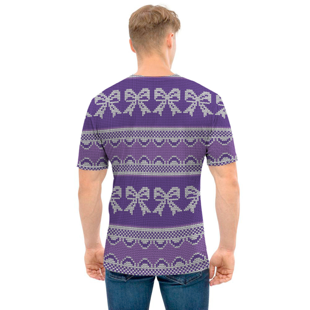 Purple Ribbon Knitted Pattern Print Men's T-Shirt