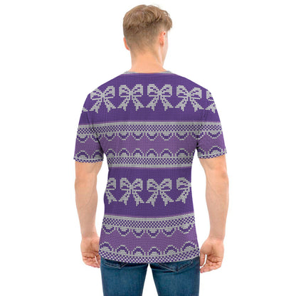 Purple Ribbon Knitted Pattern Print Men's T-Shirt