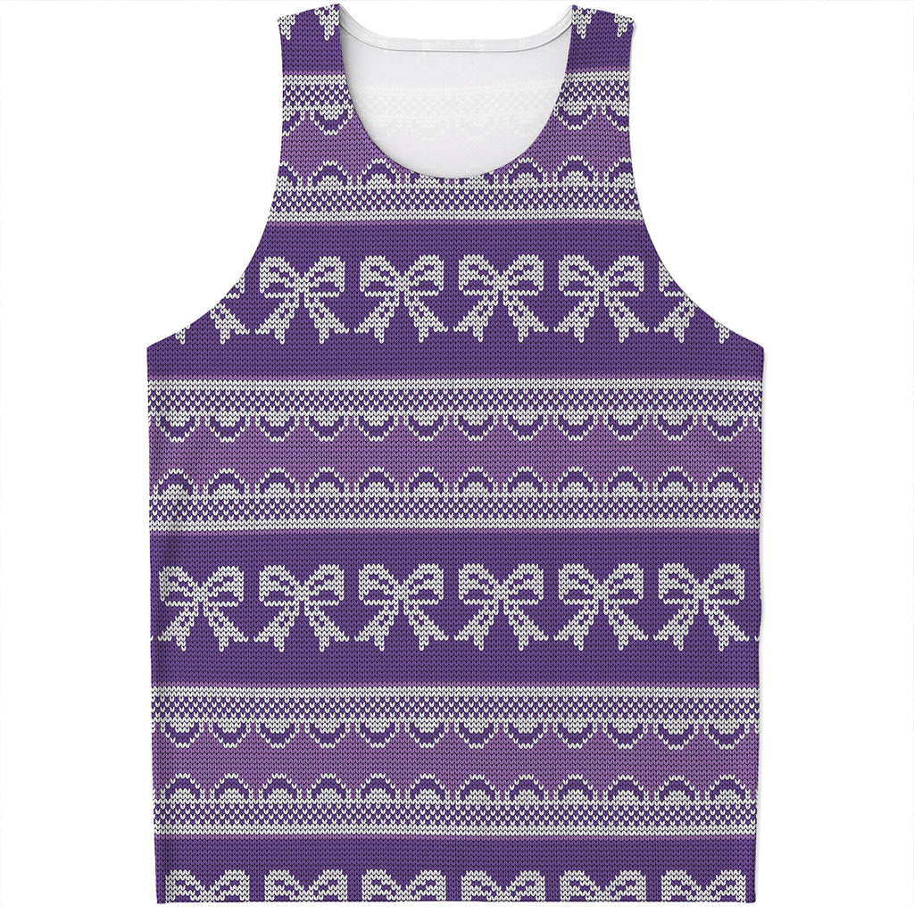 Purple Ribbon Knitted Pattern Print Men's Tank Top