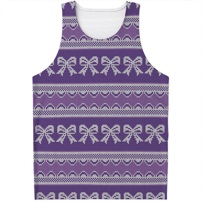 Purple Ribbon Knitted Pattern Print Men's Tank Top