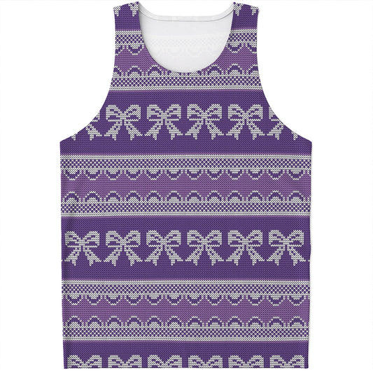 Purple Ribbon Knitted Pattern Print Men's Tank Top