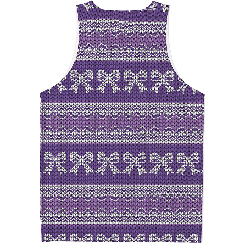 Purple Ribbon Knitted Pattern Print Men's Tank Top