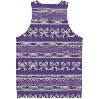 Purple Ribbon Knitted Pattern Print Men's Tank Top