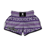Purple Ribbon Knitted Pattern Print Muay Thai Boxing Shorts