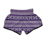 Purple Ribbon Knitted Pattern Print Muay Thai Boxing Shorts