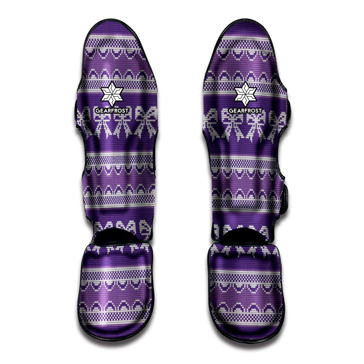Purple Ribbon Knitted Pattern Print Muay Thai Shin Guard
