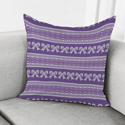 Purple Ribbon Knitted Pattern Print Pillow Cover