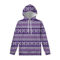 Purple Ribbon Knitted Pattern Print Pullover Hoodie