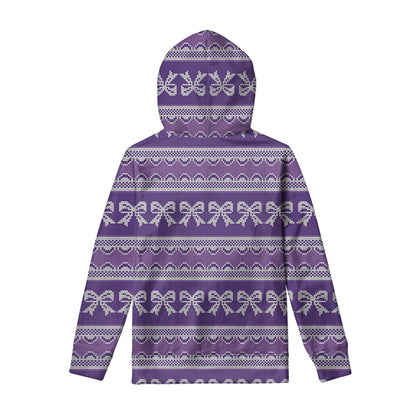 Purple Ribbon Knitted Pattern Print Pullover Hoodie