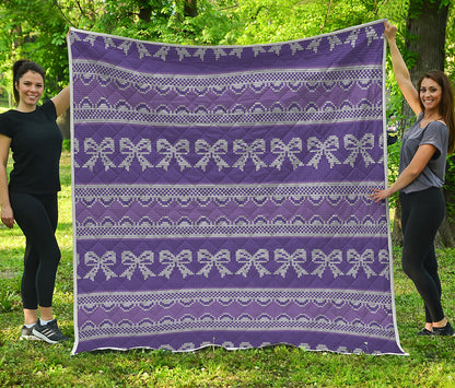 Purple Ribbon Knitted Pattern Print Quilt
