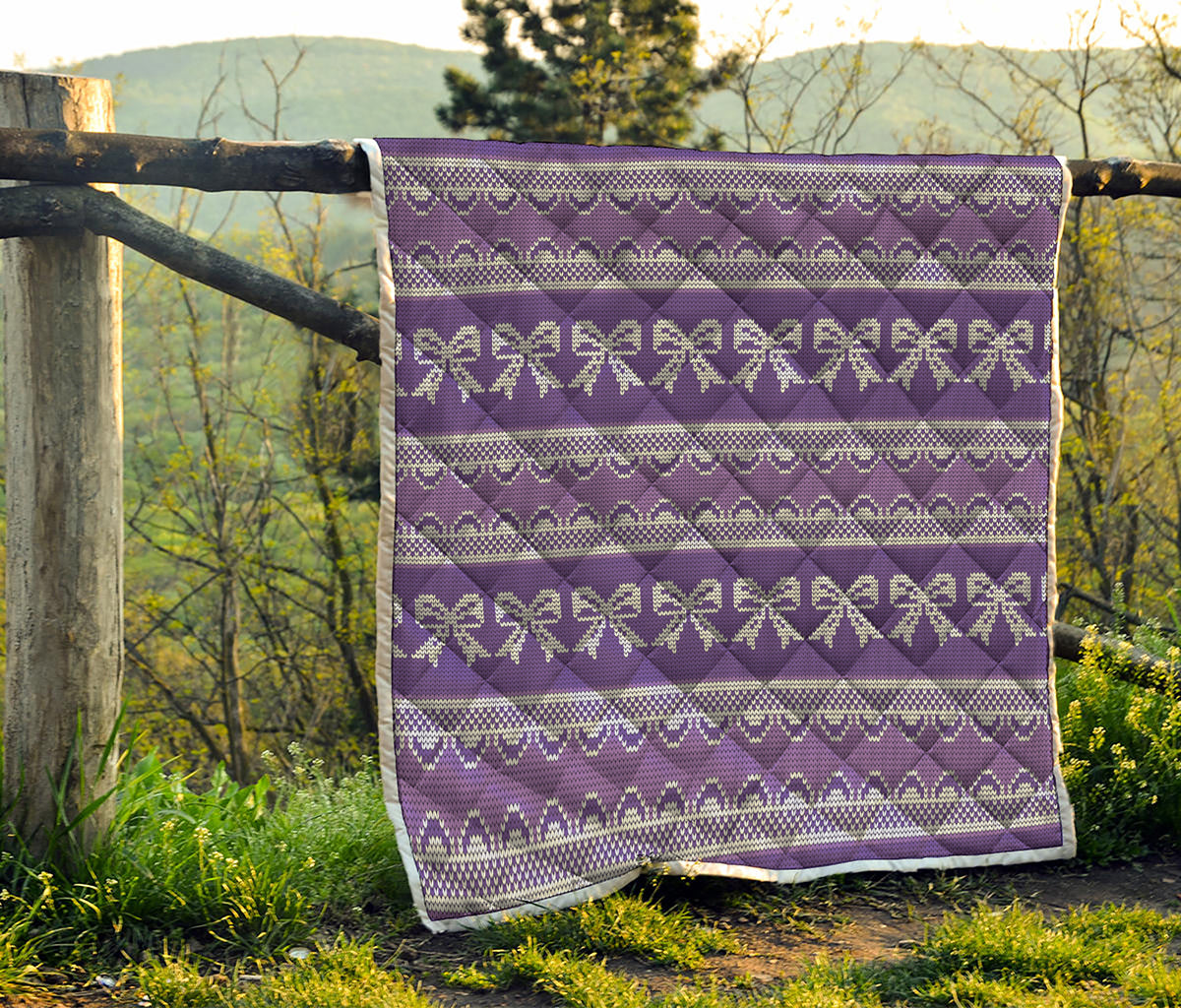 Purple Ribbon Knitted Pattern Print Quilt