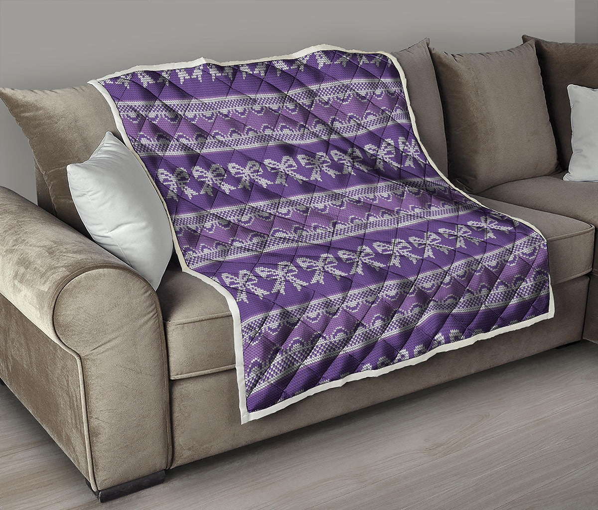 Purple Ribbon Knitted Pattern Print Quilt