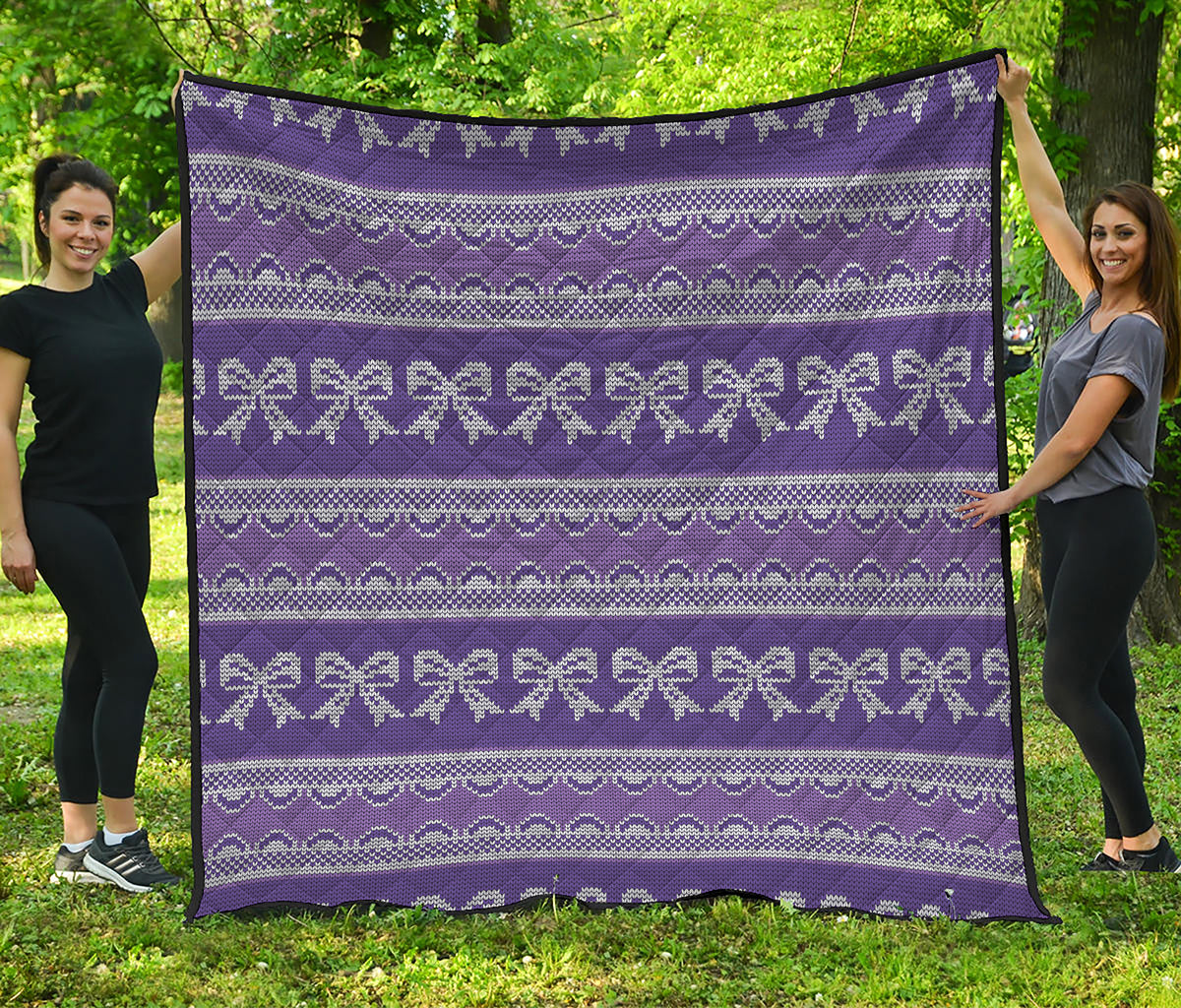 Purple Ribbon Knitted Pattern Print Quilt