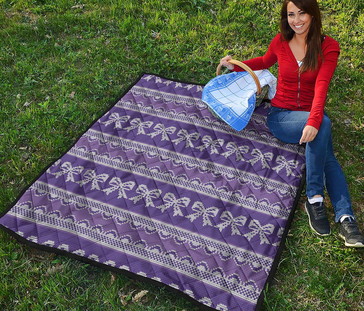 Purple Ribbon Knitted Pattern Print Quilt