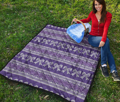 Purple Ribbon Knitted Pattern Print Quilt