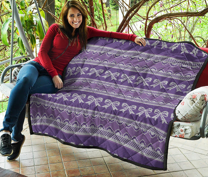 Purple Ribbon Knitted Pattern Print Quilt