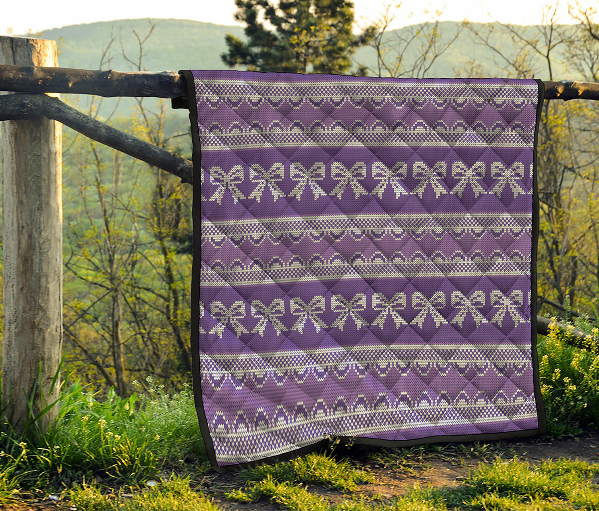 Purple Ribbon Knitted Pattern Print Quilt