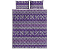 Purple Ribbon Knitted Pattern Print Quilt Bed Set