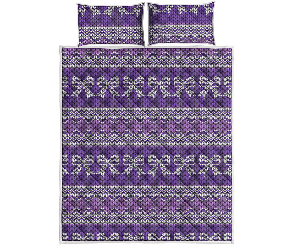 Purple Ribbon Knitted Pattern Print Quilt Bed Set
