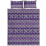 Purple Ribbon Knitted Pattern Print Quilt Bed Set