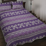 Purple Ribbon Knitted Pattern Print Quilt Bed Set