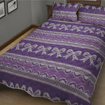 Purple Ribbon Knitted Pattern Print Quilt Bed Set