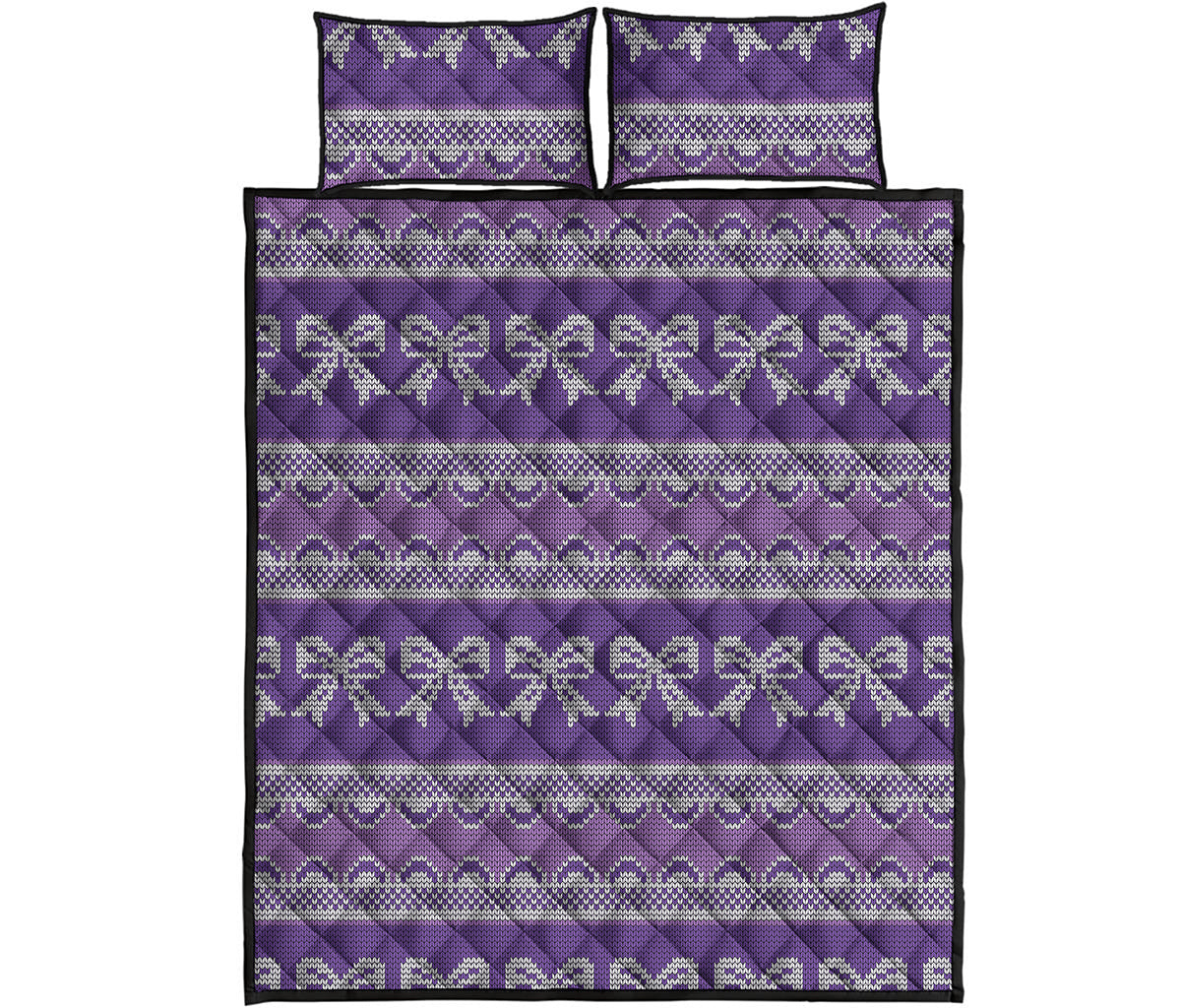 Purple Ribbon Knitted Pattern Print Quilt Bed Set
