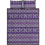 Purple Ribbon Knitted Pattern Print Quilt Bed Set
