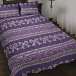 Purple Ribbon Knitted Pattern Print Quilt Bed Set