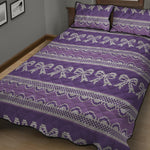 Purple Ribbon Knitted Pattern Print Quilt Bed Set