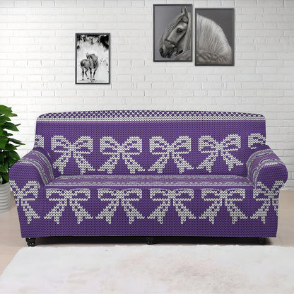 Purple Ribbon Knitted Pattern Print Sofa Cover