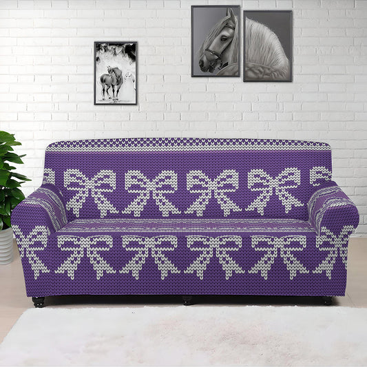 Purple Ribbon Knitted Pattern Print Sofa Cover