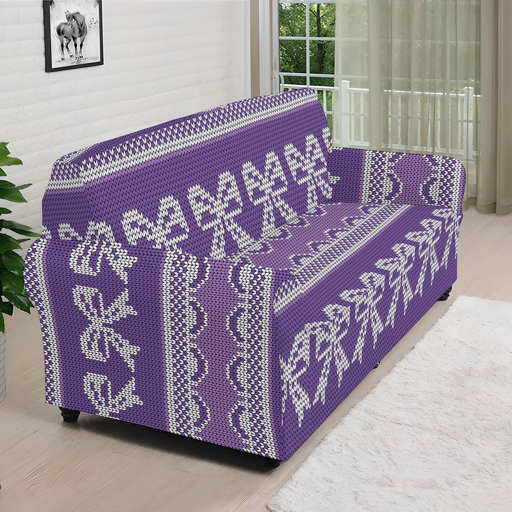 Purple Ribbon Knitted Pattern Print Sofa Cover